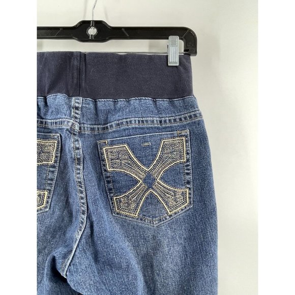 New Recruit Maternity Women's Pull On Stretch Denim Embroidered Jeans Size M - Picture 5 of 11